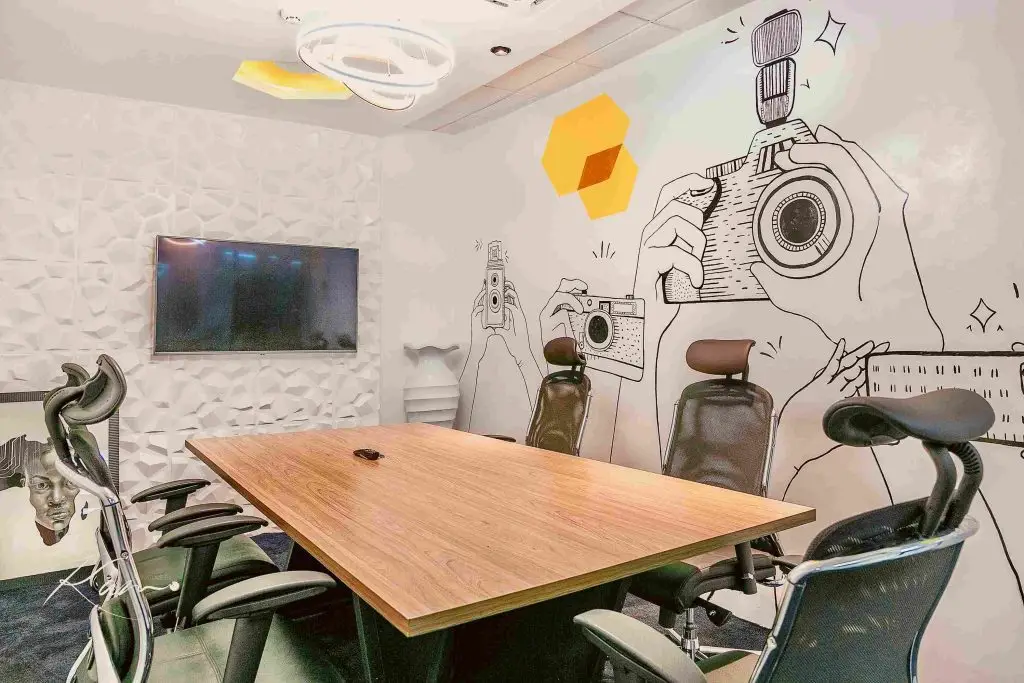 Boardroom - The desk at The Bulb. Office space in Yaba, Lagos